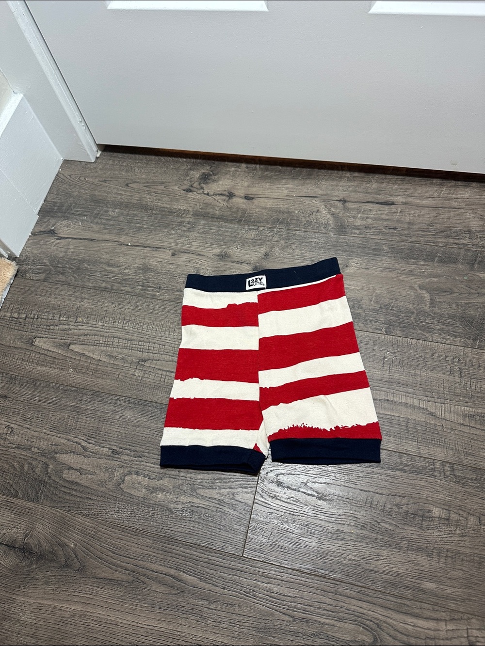 Lazy One Red and Cream Striped Knit 4th of July Shorts with Navy Waistband